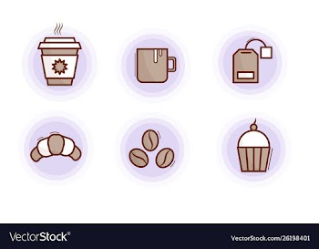 Coffee and accessories set outline icons vector image