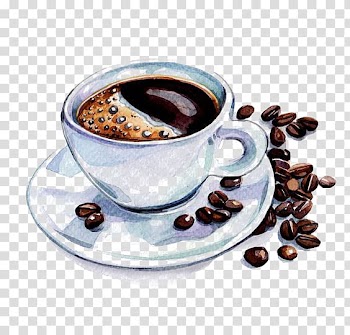 Coffee beans with coffee cup illustration, Coffee cup Latte Cafe Watercolor painting, coffee transparent background PNG clipart