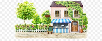 Coffee Cafe Cartoon Drawing Illustration - Housing and small blackboard 