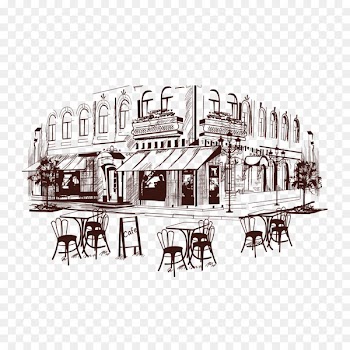 Coffee Cafe Drawing Illustration - Cafe town 