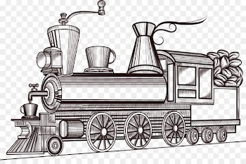 Coffee Cafe Train Poster Illustration - Retro steam train 
