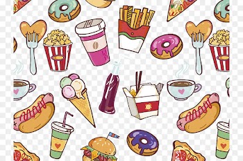 Coffee Cola Doughnut French fries Junk food - Hand-painted Donuts coffee cola fries hot dog fork ice cream collection 
