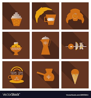 Coffee color drawn collection sketch set with vector image