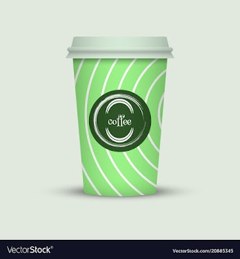 Coffee cup in hipster low poly stylegreen plastic vector image