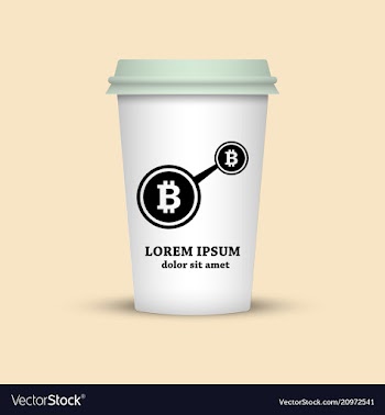 Coffee cup with bitcoin emblem in black and white vector image