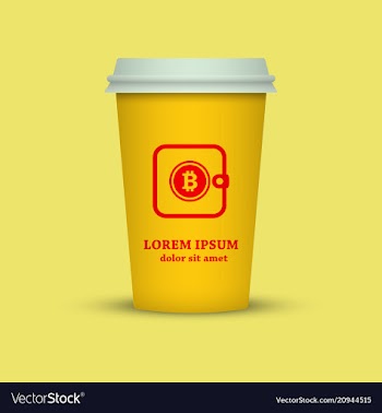 Coffee cup with bitcoin wallet in yellow and red vector image