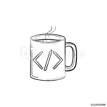 Coffee cup with code sign hand drawn outline doodle icon