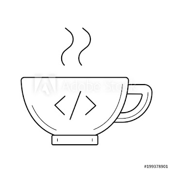 Coffee cup with code vector line icon isolated on white background