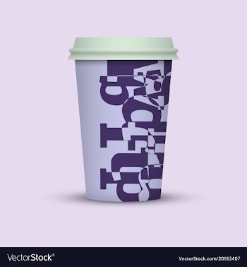 Coffee cup with creative letters blue plastic vector image