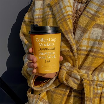 Coffee Cup with Men in Bathrobe Mockup