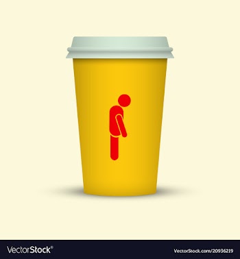 Coffee cup with sleepy man silhouette on it vector image