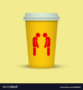 Coffee cup with two sleepy man silhouette on it vector image