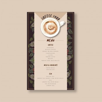 Coffee house menu americano, cappuccino, espresso menu, infographic, watercolor illustration Free Vector