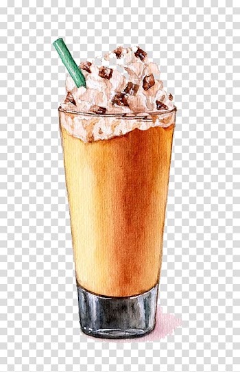 Coffee jelly shake illustration, Ice cream Milkshake Frappxe9 coffee Iced coffee, Watercolor coffee transparent background PNG clipart