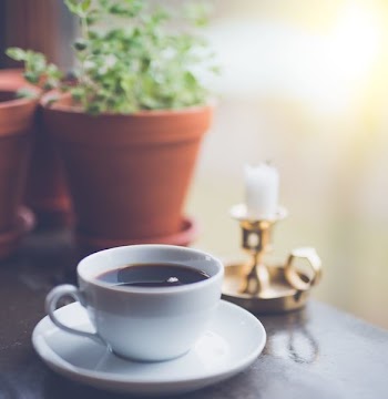 Coffee Mug on White Saucer
