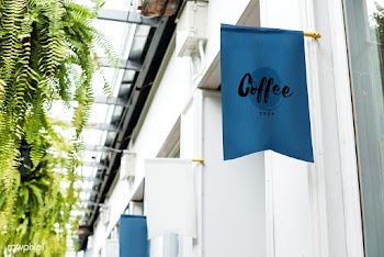 Coffee shop blue banner mockup | Free stock psd mockup - 525288
