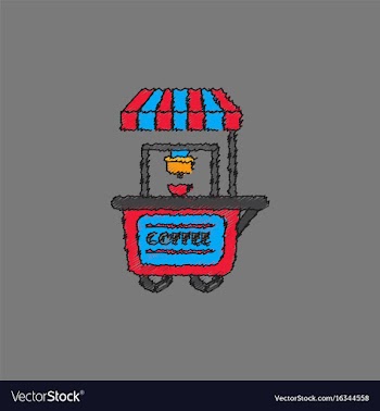 Coffee shop cart in hatching style vector image