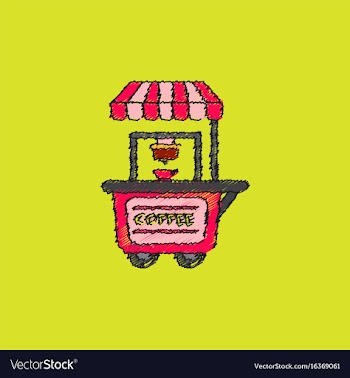 Coffee shop cart in hatching style vector image