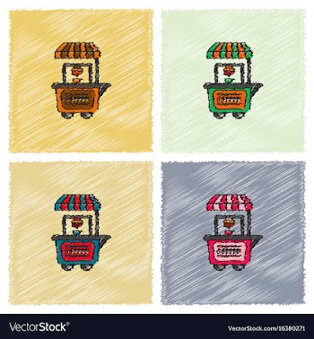 Coffee shop cart in hatching style vector image