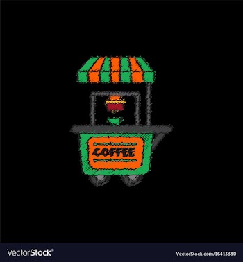 Coffee shop cart in hatching style vector image