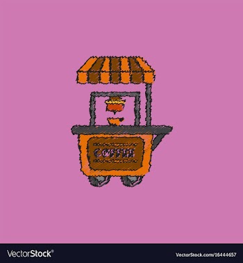 Coffee shop cart in hatching style vector image