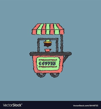 Coffee shop cart in hatching style vector image