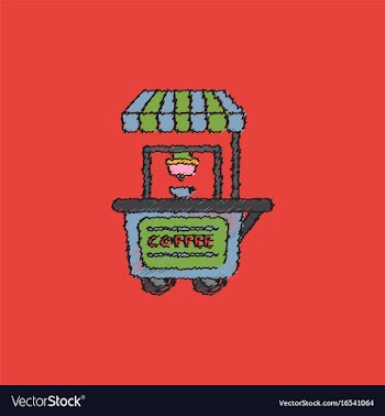 Coffee shop cart in hatching style vector image