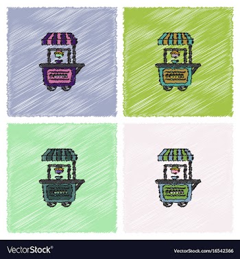 Coffee shop cart in hatching style vector image