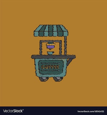 Coffee shop cart in hatching style vector image