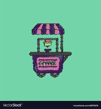 Coffee shop cart in hatching style vector image