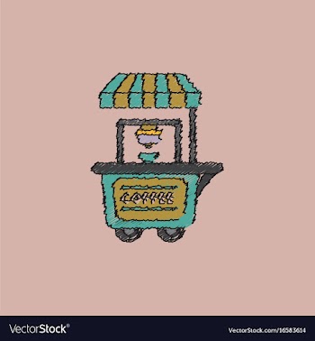 Coffee shop cart in hatching style vector image