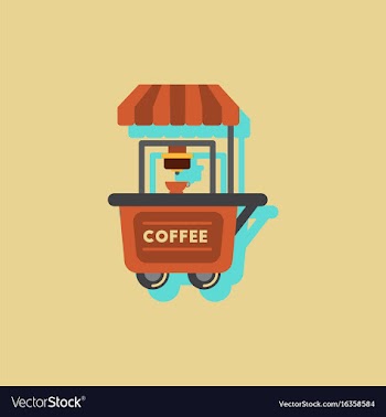 Coffee shop cart in sticker style vector image