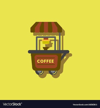 Coffee shop cart in sticker style vector image