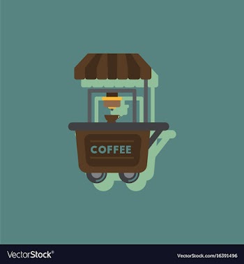Coffee shop cart in sticker style vector image