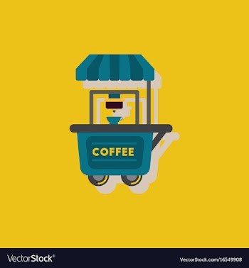 Coffee shop cart in sticker style vector image
