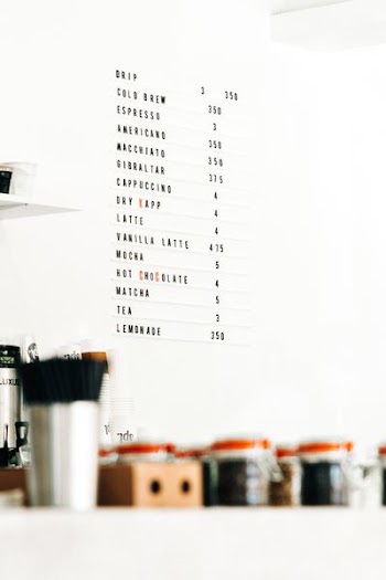 coffee shop menu on white wall