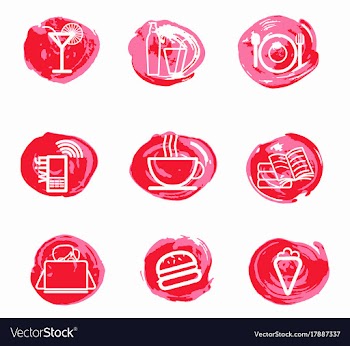 Coffee shop red icons set on white vector image
