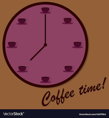 coffee time clock with cups of