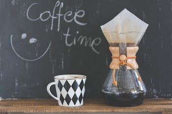 Coffee time sentence, cup of coffee and Chemex