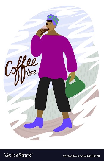 coffee time woman is walking on the street