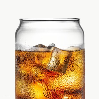 Cold carbonated drink over ice cubes in a can shaped glass  | Free  transparent png - 2346898