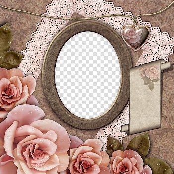 Collage frame Decoupage, Pink flower frame mounted transparent background PNG clipart