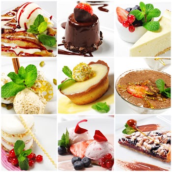 Collage from nine Photographs of Dessert