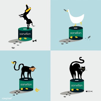 Collage of animals standing on a donation box | Free stock vector - 462149