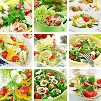 Collage of different salads