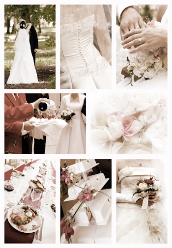 Collage of wedding photos in sepia tones