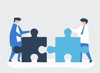 Colleagues connecting jigsaw pieces together | Free stock vector - 478554