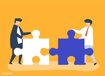 Colleagues connecting jigsaw pieces together | Free stock vector - 479853