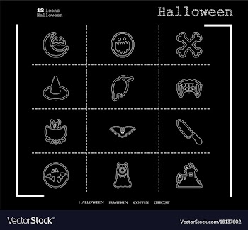 Collection of 12 halloween icons in thin line vector image