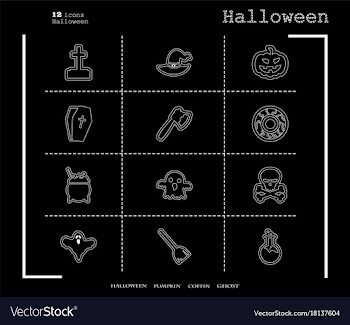 Collection of 12 halloween icons in thin line vector image